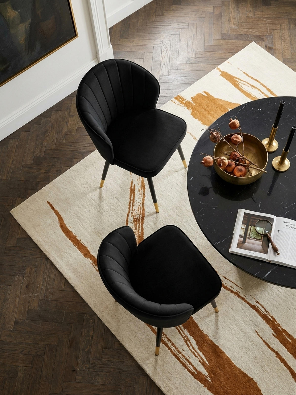 ESSZIMMERSTUHL 2er Set Samtbezug mit Metallgestell Schalenform Skandinavisch gepolstert, Schwarz 53x55x83 cm - Goldfarben/Schwarz, Textil/Metall (53/83/55cm) - KADIMA DESIGN