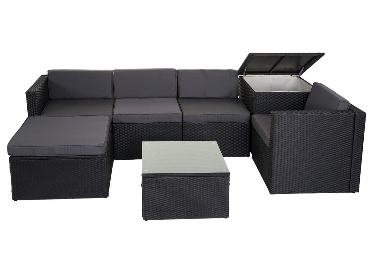 GARTEN-SET Poly-Rattan Anthrazit Kissen Dunkelgrau - Anthrazit, Metall - PROREGAL
