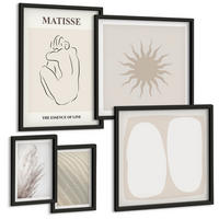BILDER SET 5er Set - 50x50 cm & 20x30 cm & 40x60 cm Schwarzer Rahmen - Minimalistische Sandwellen - Schwarz, Kunststoff (40/60cm) - TULUP