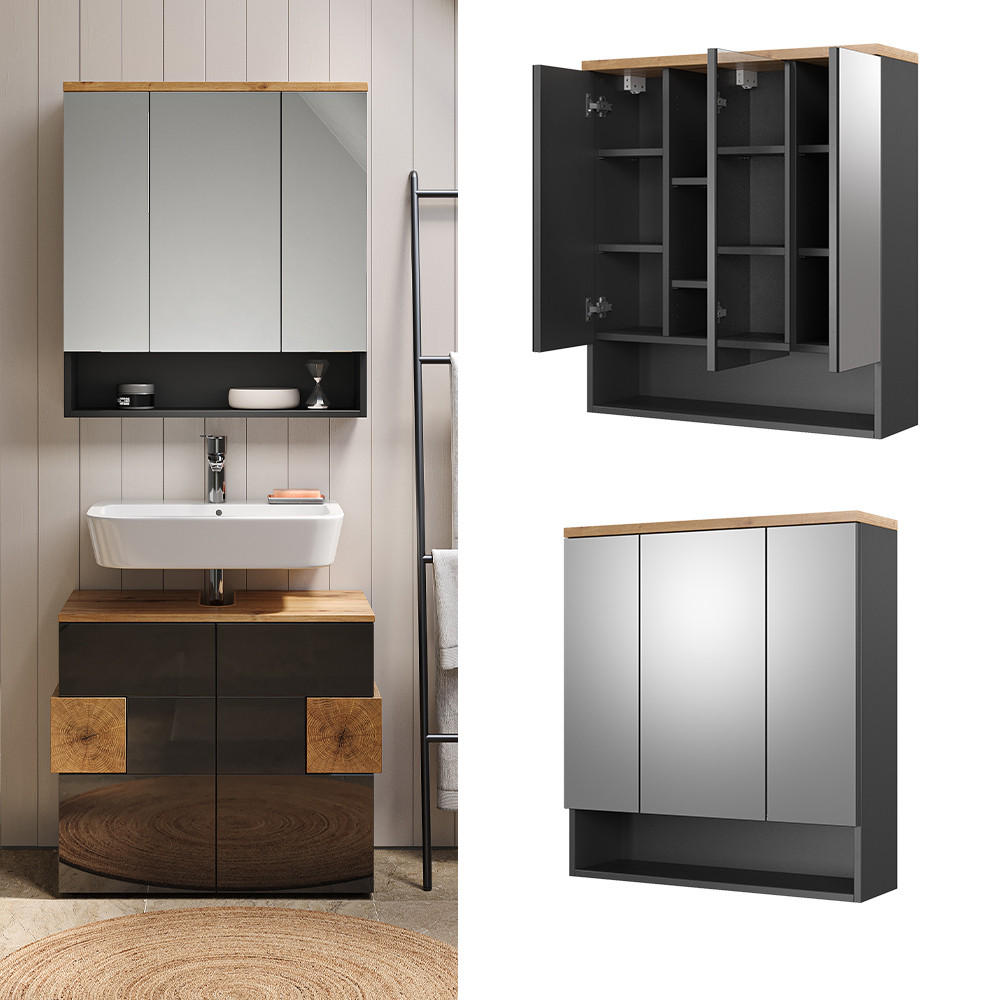 BADSPIEGELSCHRANK Eden Anthrazit 70 x 77.5 cm - Anthrazit, Holzwerkstoff (70/77.5/21.7cm) - Vicco