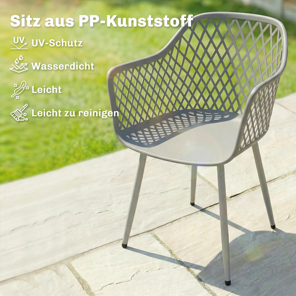 GARTENSTÜHLE 4er Set Metall Kunststoff Grau - Grau, Kunststoff/Metall (51/84/56cm) - Outsunny