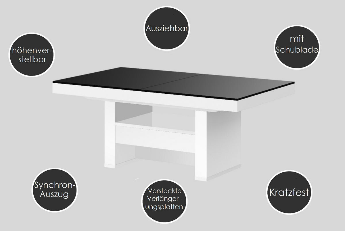COUCHTISCH rechteckig Anthrazit matt Weiß Hochglanz Höhenverstellbar ausziehbar 12/75/55 cm - Weiß Hochglanz/Anthrazit, Holzwerkstoff (75/120/55cm)
