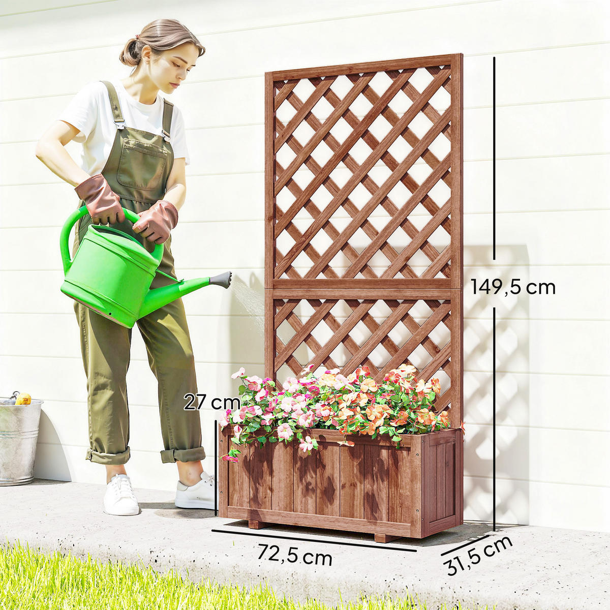HOCHBEET DE-12105 mit Rankgitter 72,5/31,5/149,5 cm mit Bewässerung Natur - Orange, Holz (72.5/149.5/31.5cm) - ComfortXL