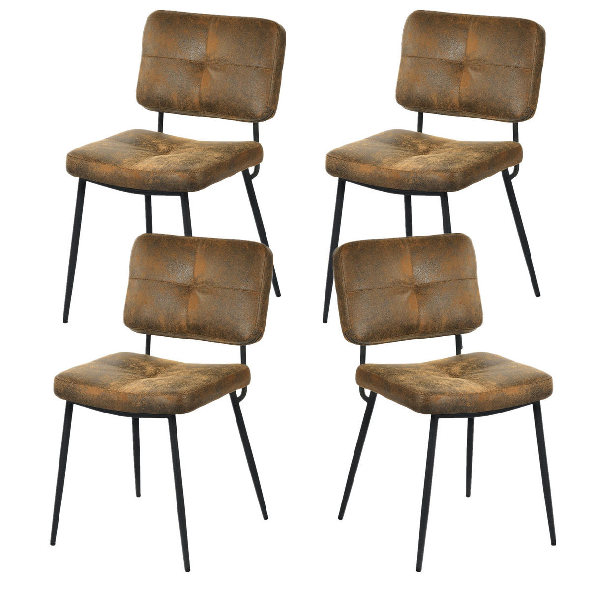ESSGRUPPE mit 1 Tisch und 4 Stühlen aus Suede in Cognac-Braun - Multicolor, Textil (45/82/43cm) - Meubles Cosy