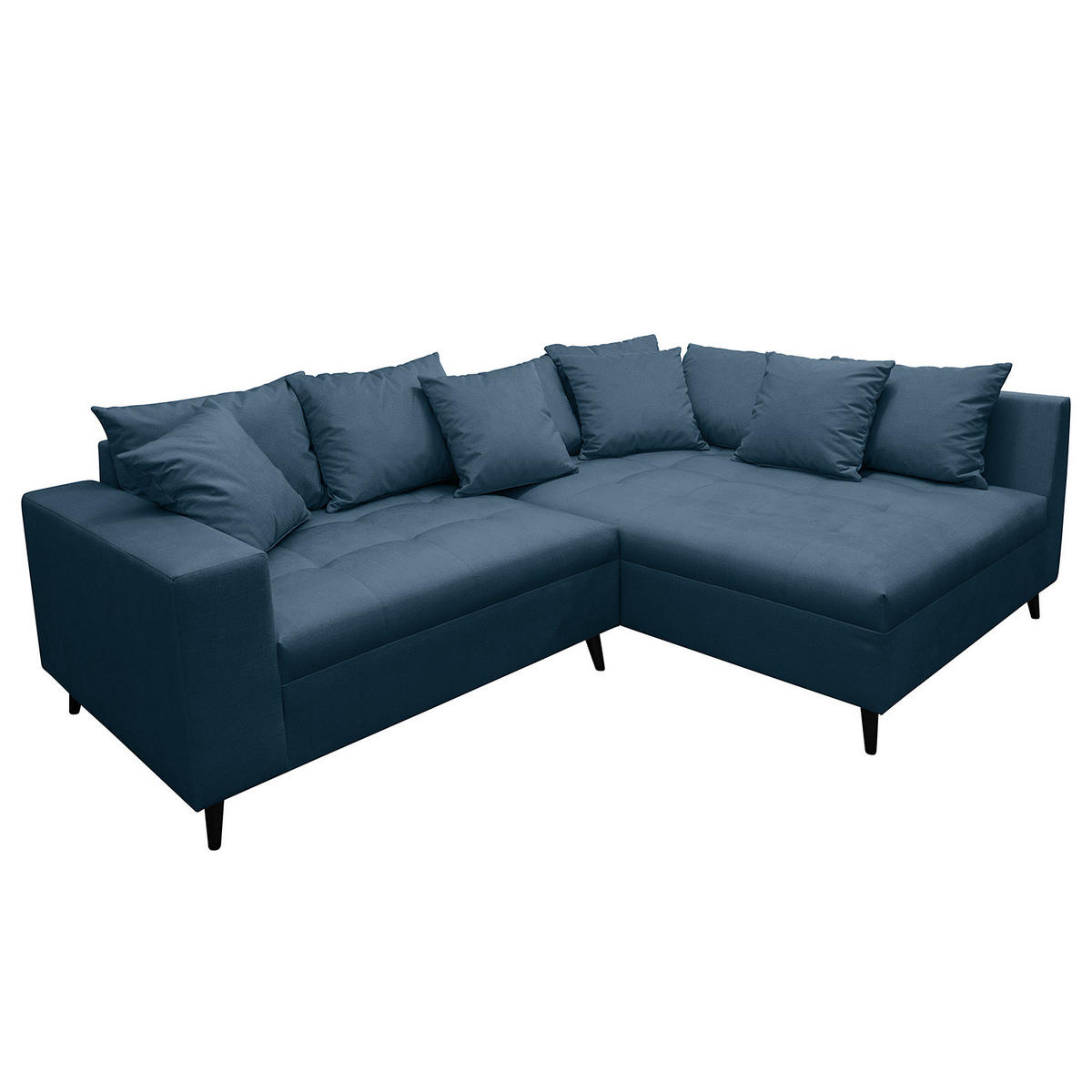 ECKSOFA mit Hocker - Dunkelblau, Holz/Birkenholz (247/174cm) - home24