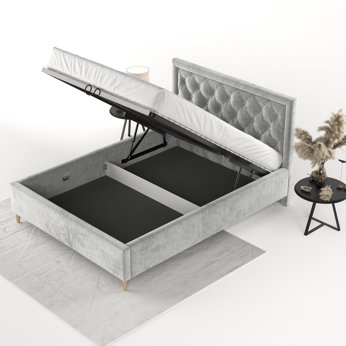 POLSTERBETT Lido 120/200 cm Hellgrau im Lotta Stoff - Hellgrau/Naturfarben, Holz/Holzwerkstoff (120/200cm) - AltaBeds