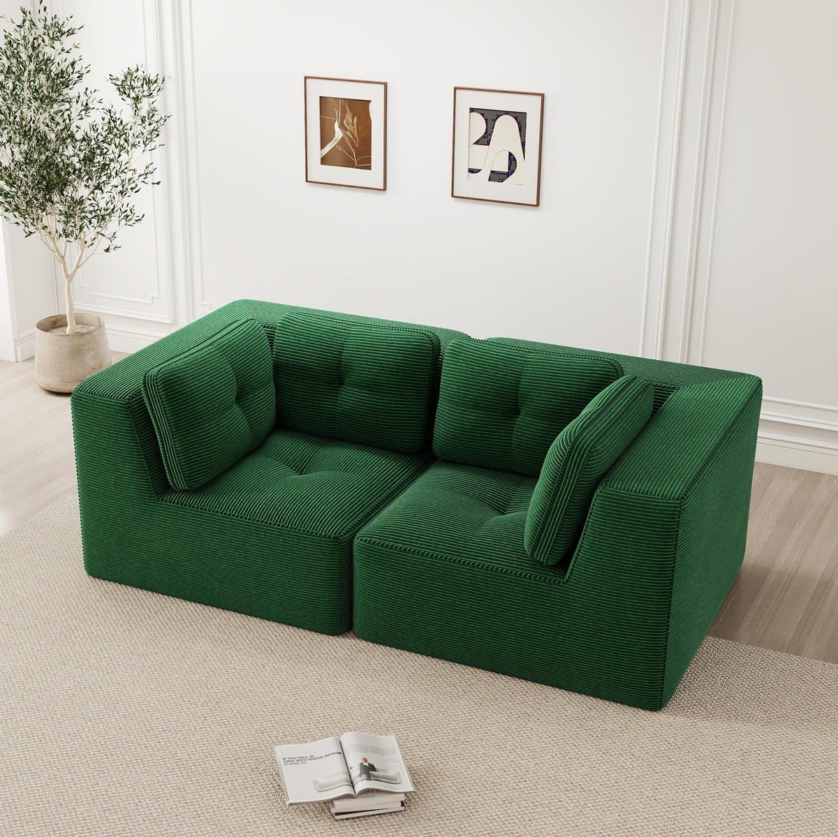 ECKSOFA modular Cord Green - Grün, Kunststoff (104/69/208cm) - Meubliv