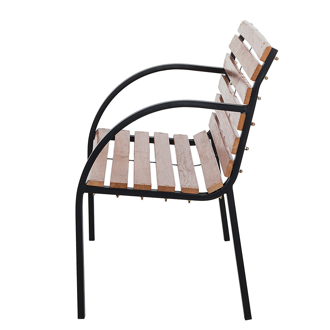 GARTENBANK - Massivholz - Schwarz/Braun, Holz/Metall (122/80/63cm) - home24