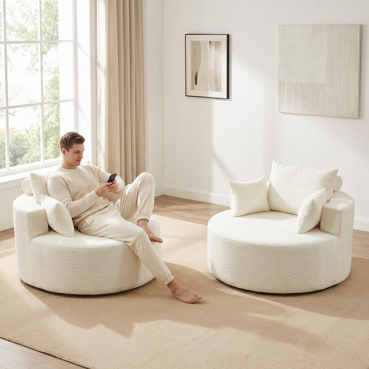 SESSEL 2er-Set Chenille Beige - Beige, Textil (127/82/127cm) - WISHDOR
