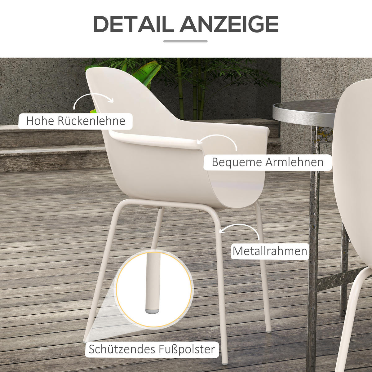 GARTENSTUHL, Stahl, Kunststoff, Grau - Grau, Metall (55/84/59cm) - Outsunny
