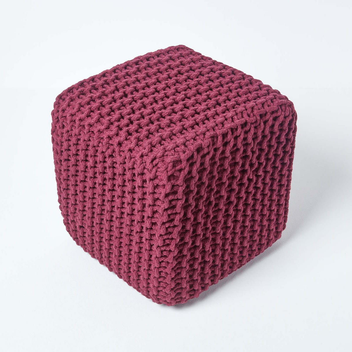 STRICK-POUF weinrot, Sitzwürfel 35/35/35 cm - Weinrot, Textil (35/35/35cm) - Homescapes