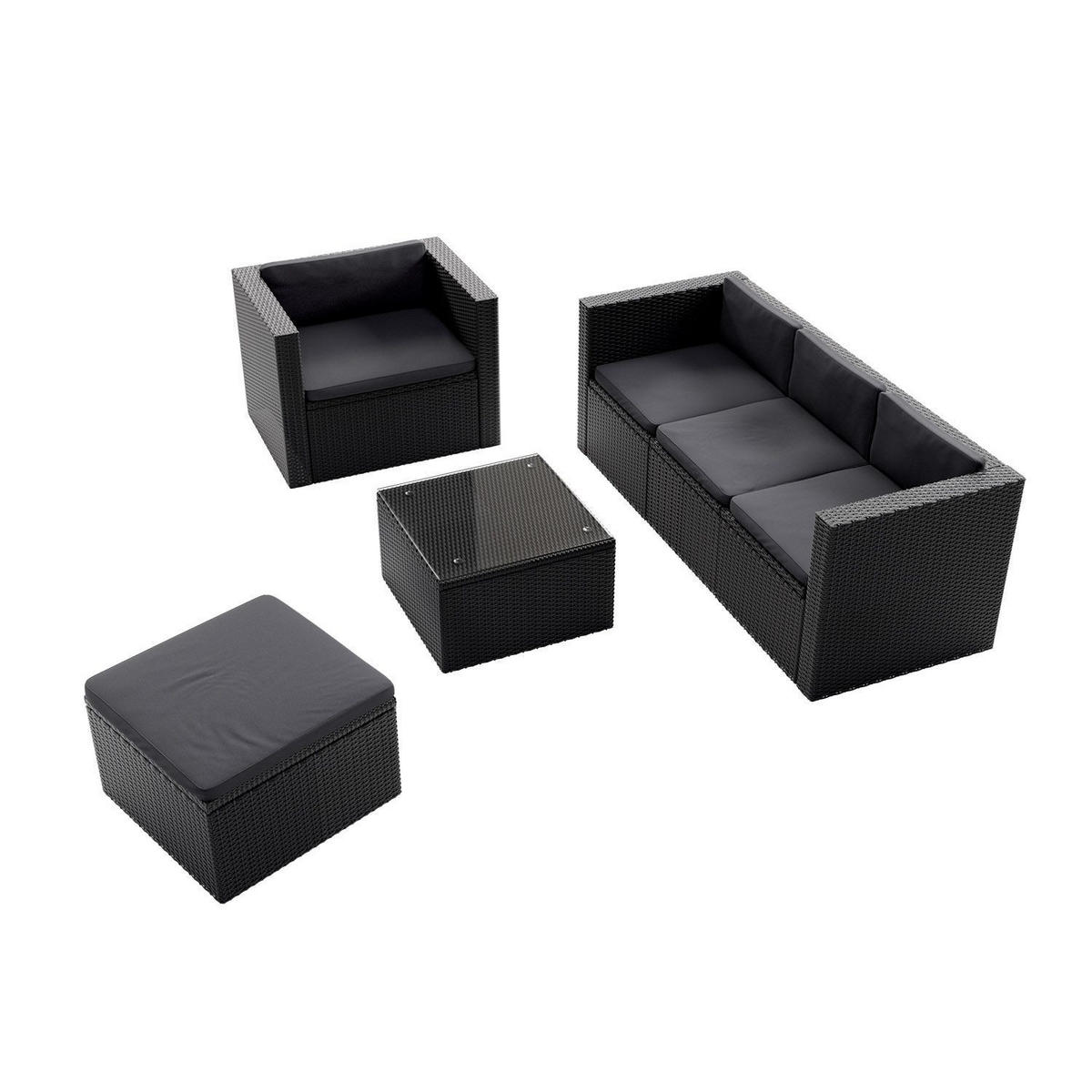 LOUNGEGARNITUR Punta Cana inkl. Abdeckung 4-tlg. - Anthrazit/Schwarz, Kunststoff - Juskys