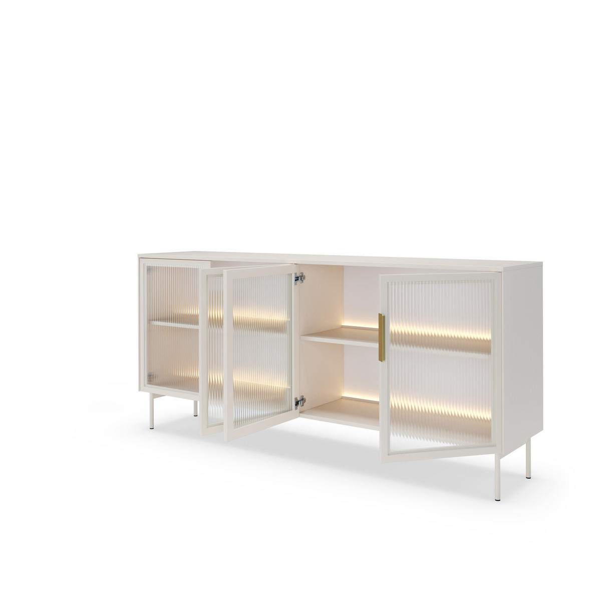 SIDEBOARD LUMI 181 cm Kaschmir - mit 4 Glastüren (Riffelglas) und LED - Kaschmir/Goldfarben, Holz/Holzwerkstoff (181/83/39cm) - Ravio