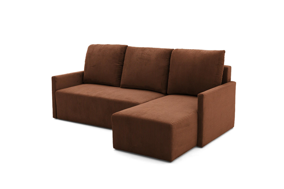 ECKSOFA GARDA L Links mit Schlaffunktion 132x198 Cord Braun - Schwarz/Braun, Holz/Kunststoff (209/145cm) - NACANAPA