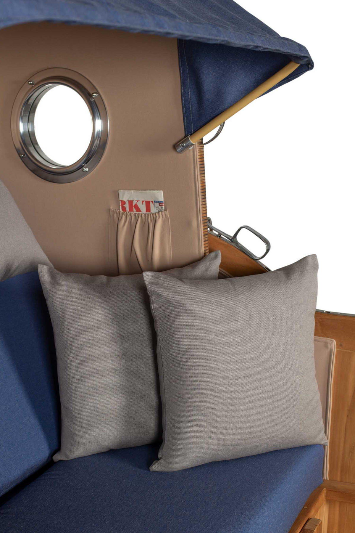 STRANDKORB XXL Düne Grande Teak Banana - Blau/Braun, Metall (142/170/95cm) - Mr. Deko