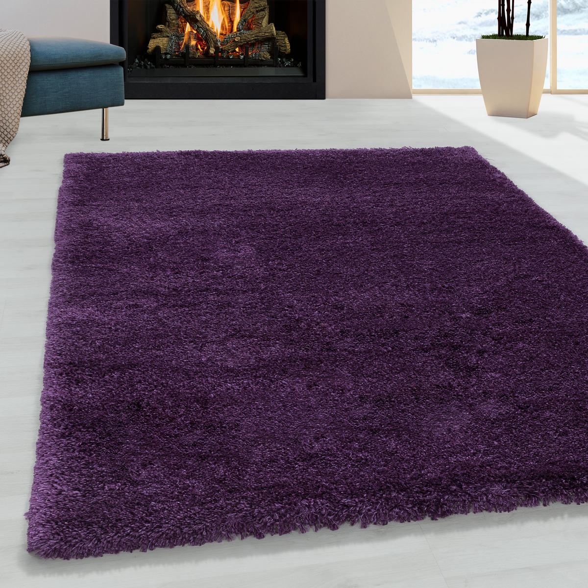 TEPPICH Hochflor Shaggy Uni Style Polypropylen Wohnzimmer Violett Läufer 60x110 - Lila, Textil (60/110cm) - KADIMA DESIGN