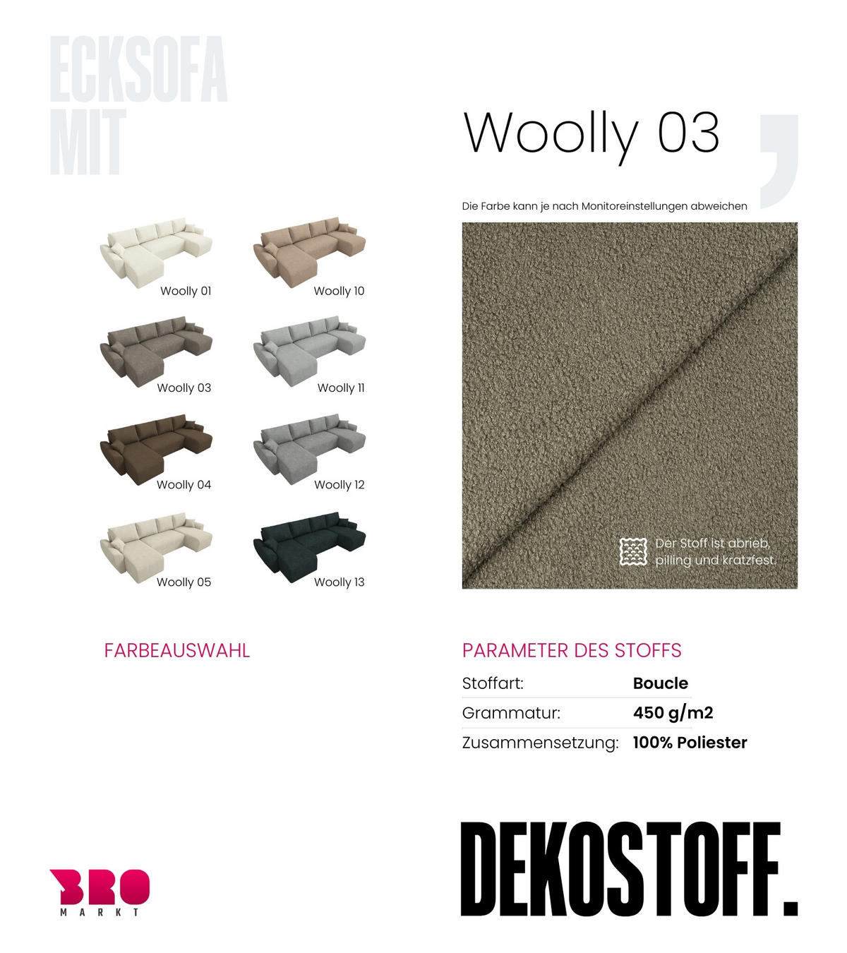 WOHLANDSCHAFT Rotterdam U mit Schlaffunktion Braun Bouclé - Braun, Textil (310/80/141cm) - Bromarkt