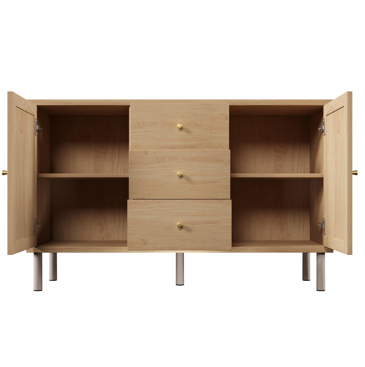 KOMMODE 120/40/75 cm in Eichefarben mit 2 Türen, 3 Schubladen und Metallbeinen - Nussbaumfarben, Holzwerkstoff (120/70/40cm) - Flora Grace