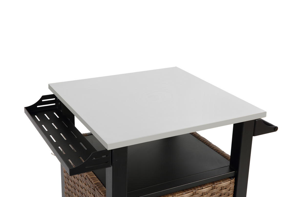 KÜCHENINSEL 76/57/85 cm aus Stahl und Polyrattan mit Edelstahl-Arbeitsplatte Braun - Braun, Metall (57/85/76cm) - Modenvie