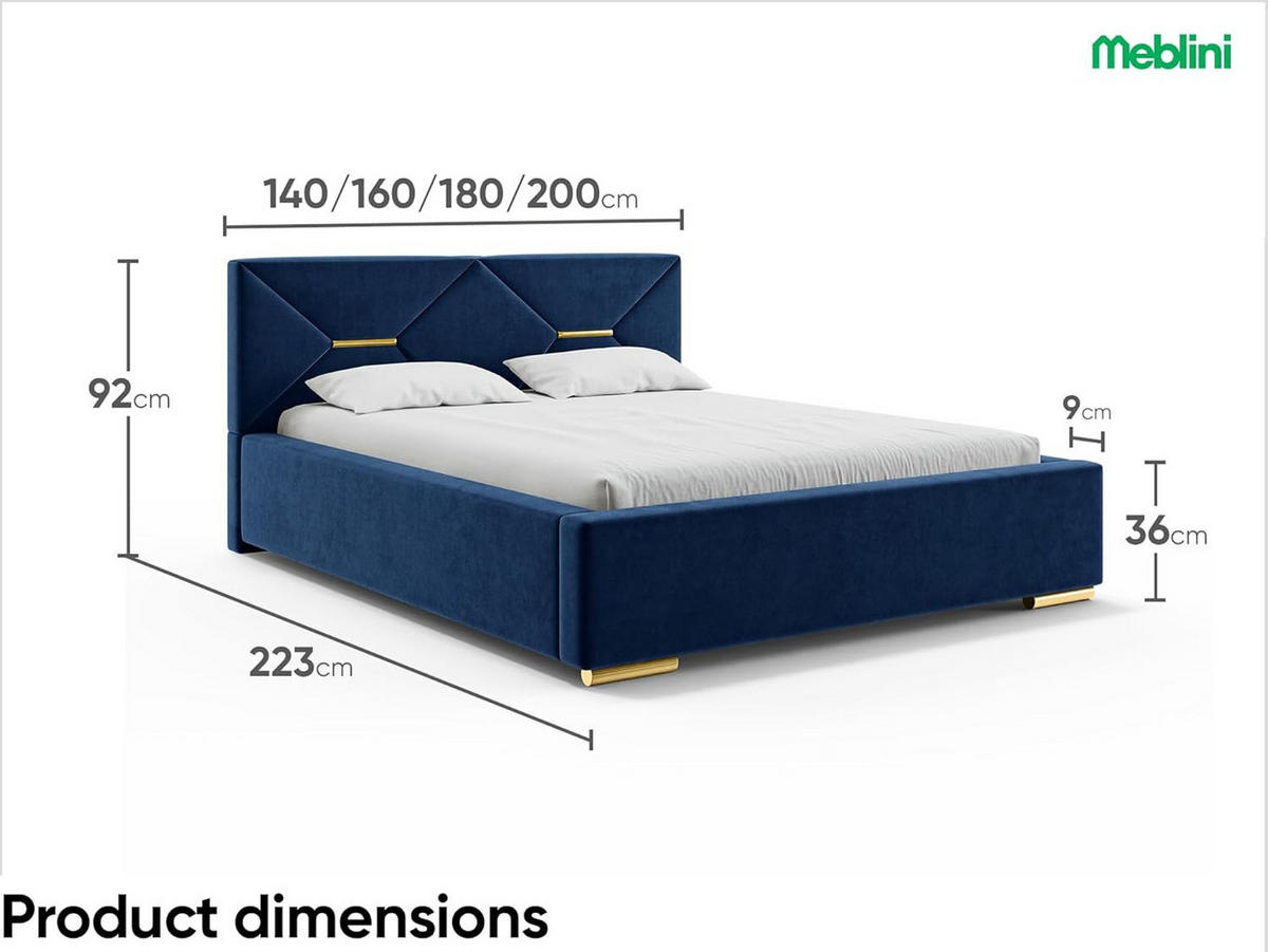 BETT LIZZY H3 - Goldfarben/Dunkelblau, Holzwerkstoff (160/200cm) - Meblini