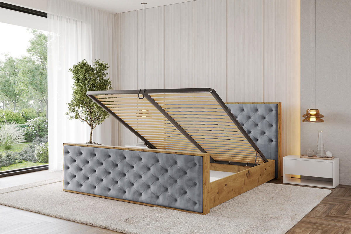 POLSTERBETT mit Bettkasten, Fußteil und Lattenrost, Boxbett ohne Matratze - ENZO3-Z 180x200 Grau - Grau, Holzwerkstoff/Textil (180/200cm) - ALTDECOR