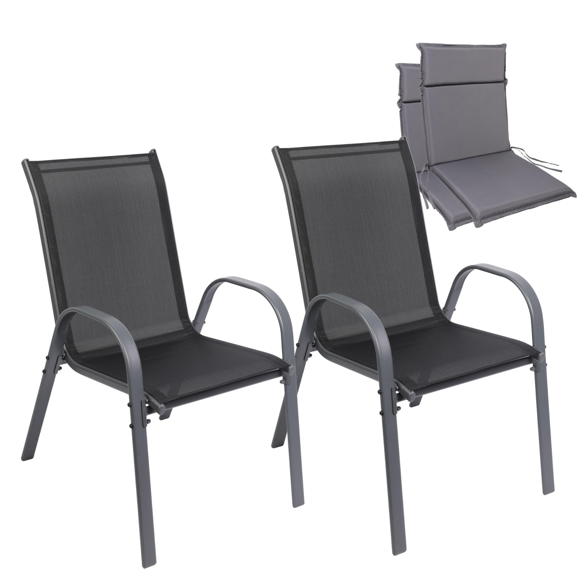 GARTENSTUHL KUBA stapelbar, 2er Set mit Sitzkissen - Anthrazit, Metall (54/84/64cm) - Albatros
