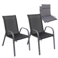 GARTENSTUHL KUBA stapelbar, 2er Set mit Sitzkissen - Anthrazit, Metall (54/84/64cm) - Albatros