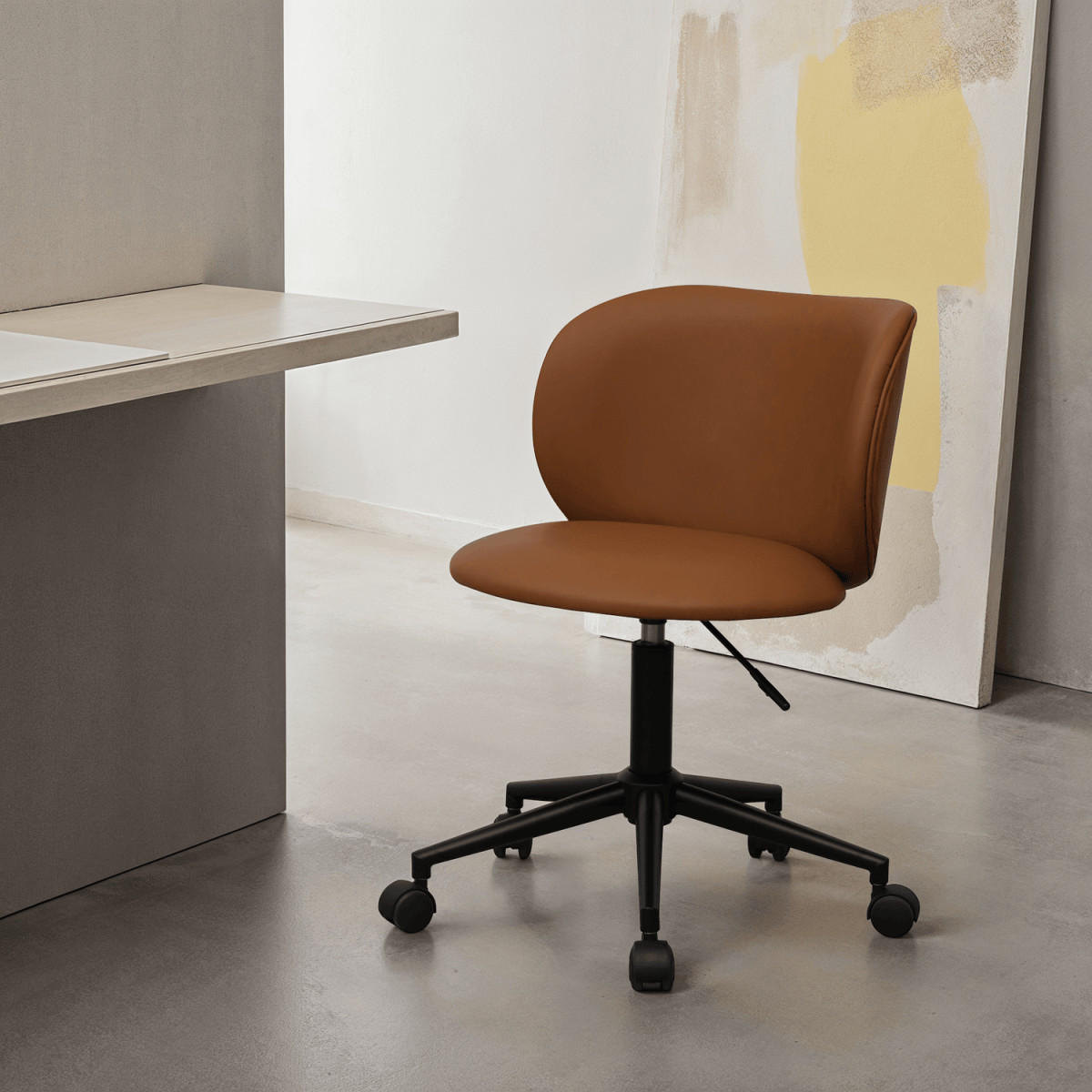 DREHSTUHL höhenverstellbar in Kunstleder Cognacbraun - Schwarz/Braun, Textil/Metall (57/71/56cm) - Furnhouse