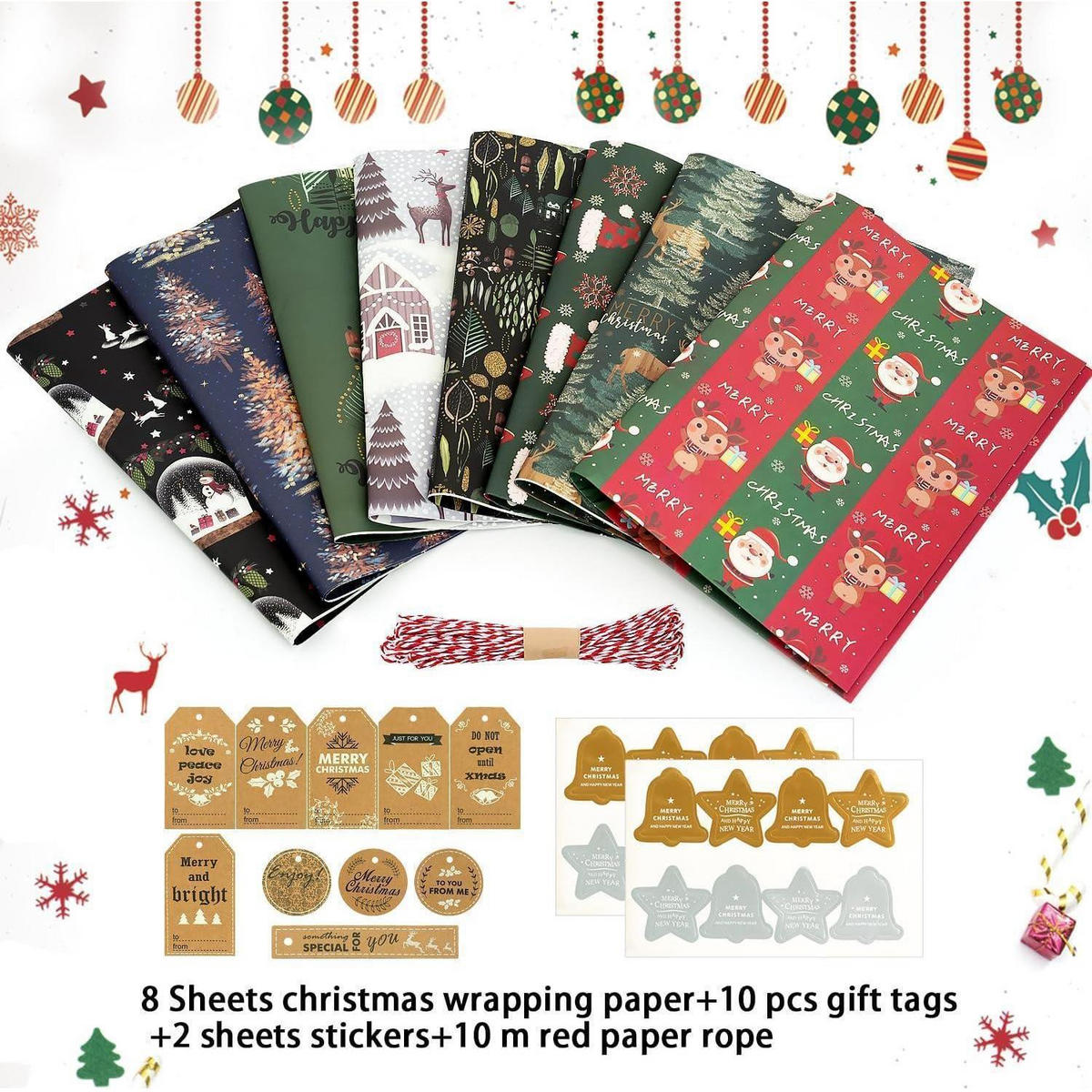 GESCHENKPAPIER Set Weihnachten 8 Blatt 70x50 cm Grün und Marineblau - Multicolor, Papier (50/0.1/70cm)