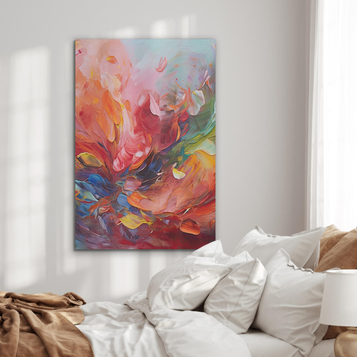 AKUSTIKBILD Ölgemälde - Kunst - Abstrakt - Farbenfroh Wanddeko 70x100 cm - Altrosa, Textil (70/100/0.9cm) - MuchoWow