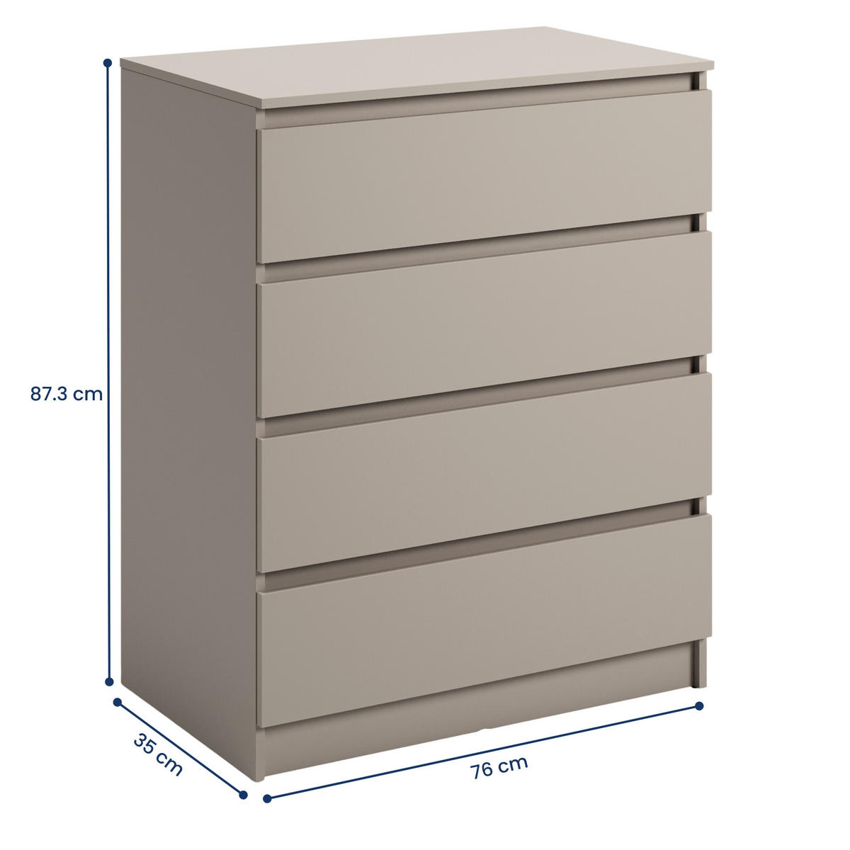 KOMMODE mit 4 Schubladen 76 cm breit in kaschmir - Kaschmir, Holzwerkstoff (76/87.3/35cm) - Home Collective
