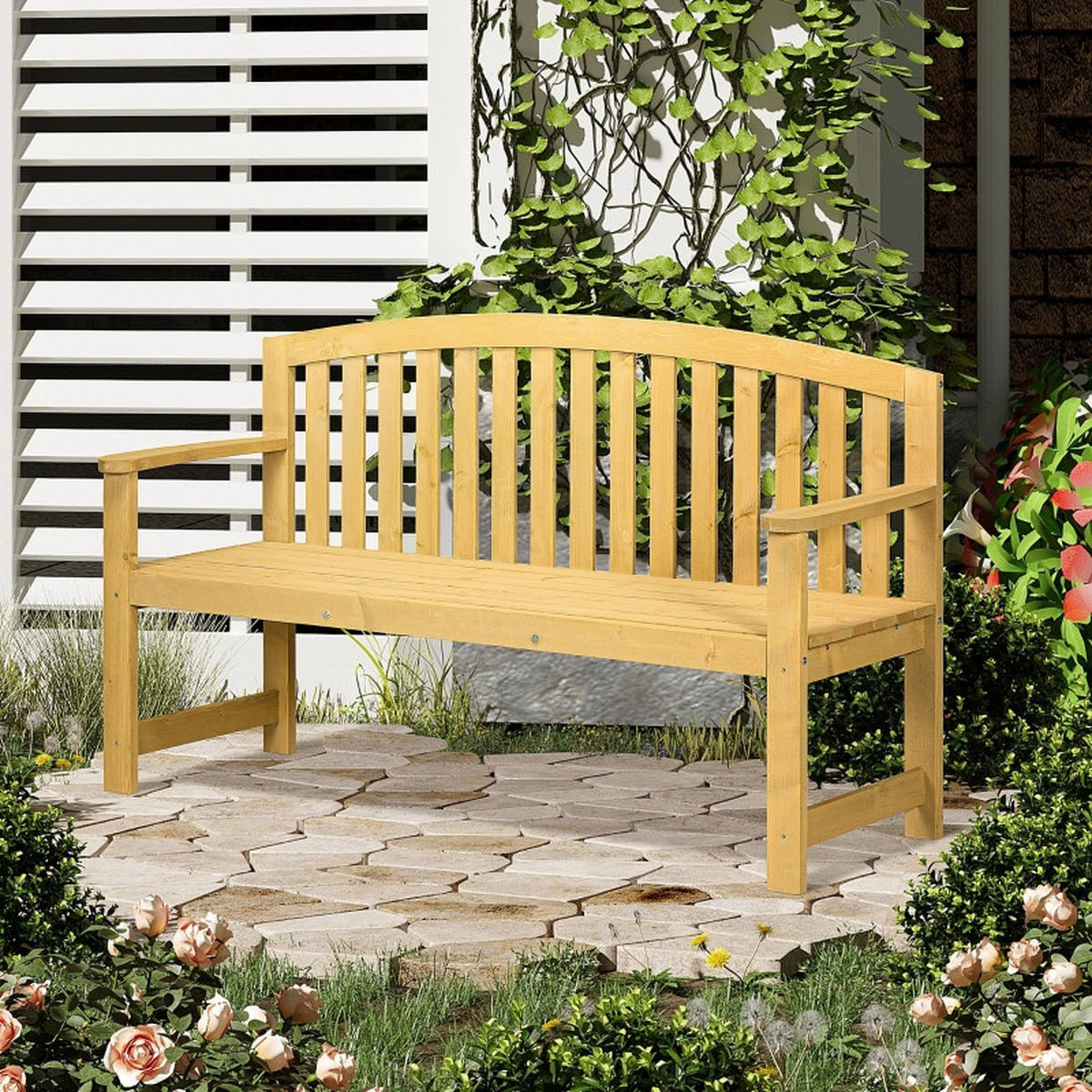 GARTENBANK 2 Sitzer Holz 140x50x85 cm orange - Orange, Holz (143/85/51cm) - LEBENLANG