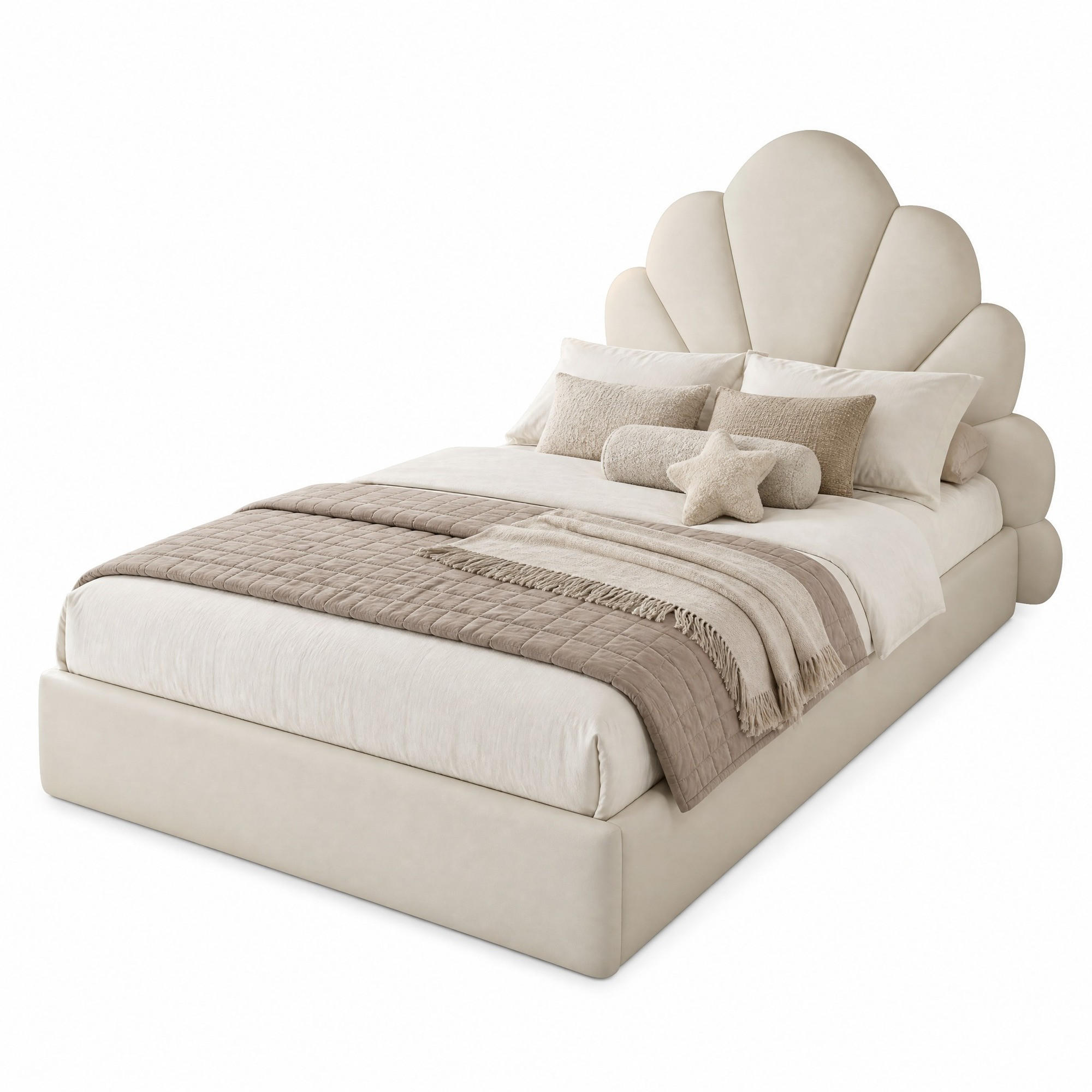 POLSTERBETT 90/200 cm in Beige Samt mit Ablageflächen - Beige, Holzwerkstoff/Textil (90/200cm) - CHICFURN