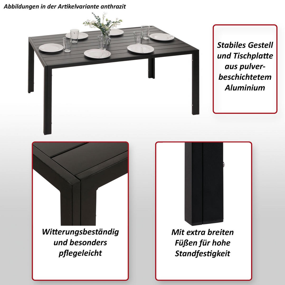 ALU-ESSTISCH rechteck Hellgrau - Hellgrau, Metall (80/140/72cm) - MCW