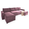 WOHNLANDSCHAFT DENI Lila Velours-Stoff mit Schlaffunktion - Lila, Holz (295/85/140cm) - MASSENO