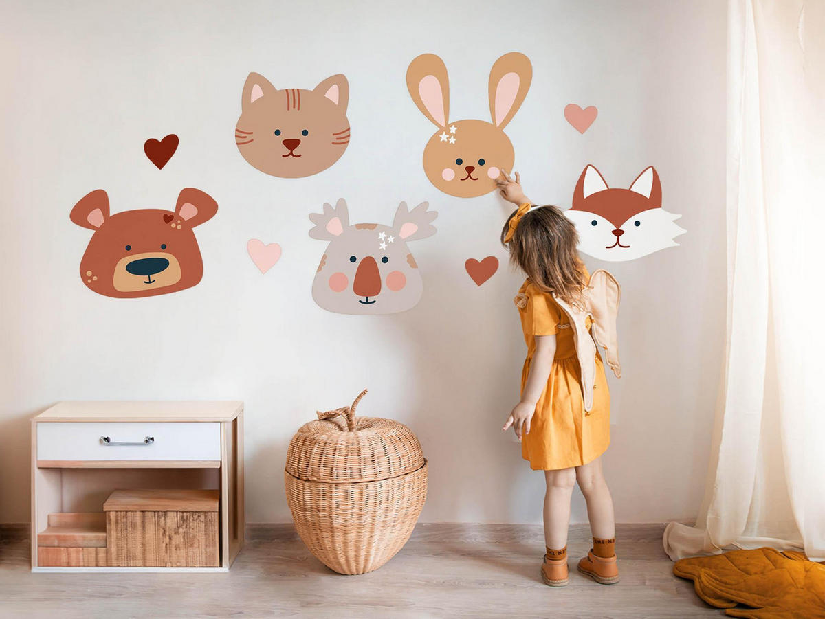 WANDAUFKLEBER 100x162cm - Illustration von Waldtieren - Multicolor, Kunststoff (100/162/0.1cm) - Wallfluent