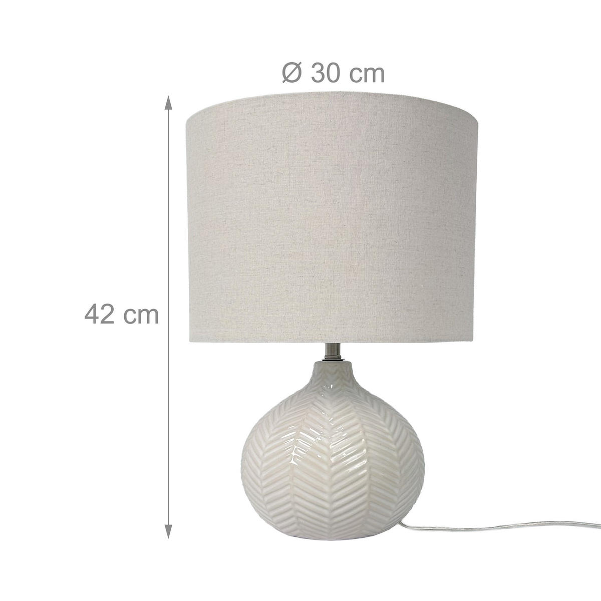 STOL. lampa - biela, kov/textil (30/30/42cm) - Relaxdays