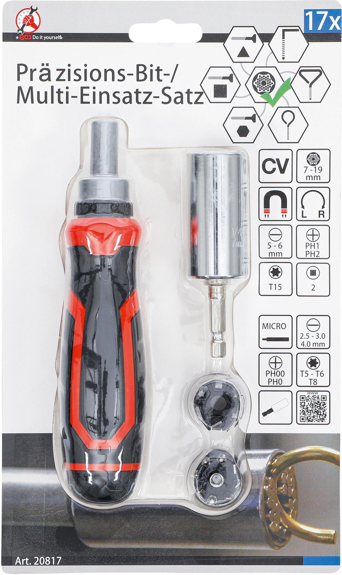 PRÄZISIONS-BIT- / MULTI-EINSATZ-SATZ | MIT RATSCHEN-DREHGRIFF FÜR - Multicolor, Kunststoff/Metall (1/1cm) - BGS technic