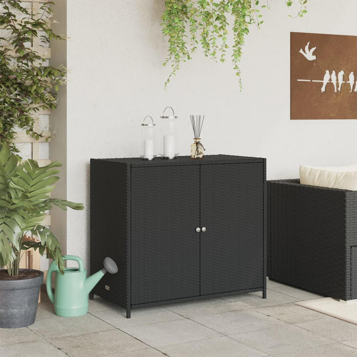 GARTENSCHRANK Schwarz 83x45x76 cm Poly Rattan - Schwarz, Kunststoff (83/76/45cm) - furnicato
