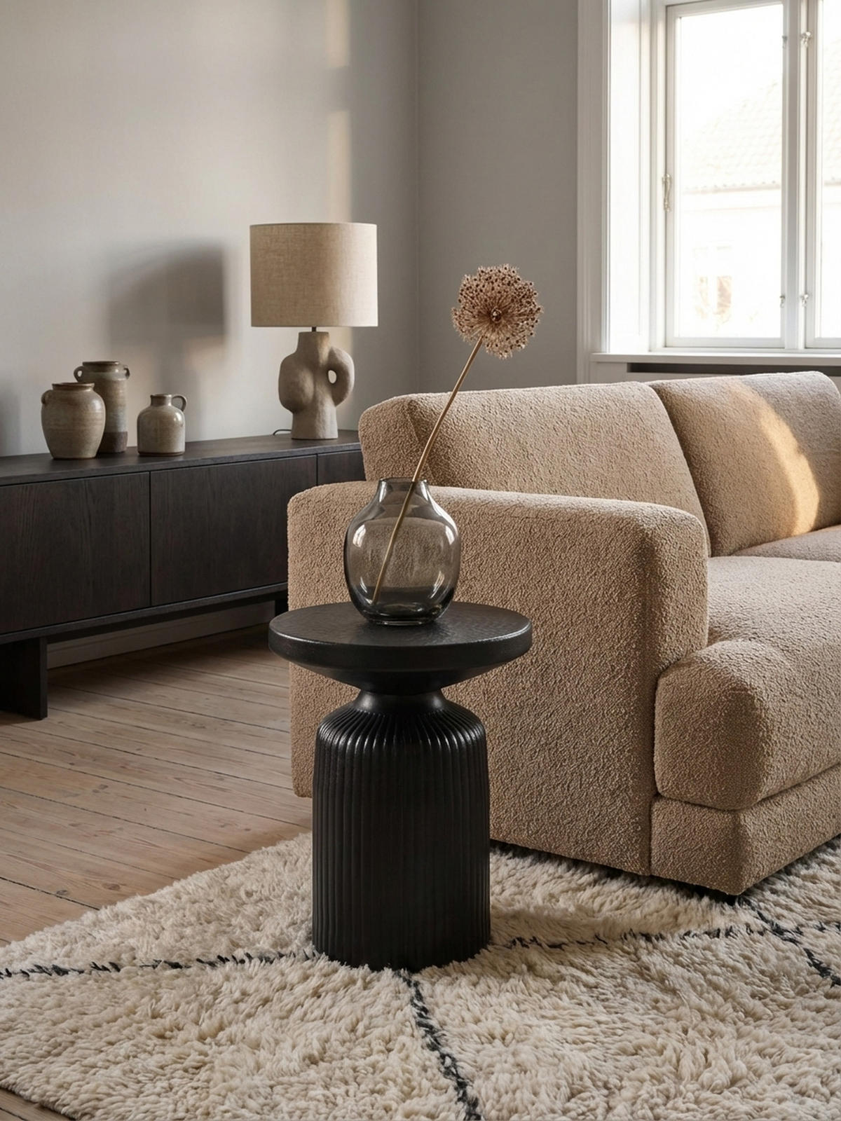 BEISTELLTISCH – Rund Schwarz 40x40x50 cm Hammerschlag Design - Schwarz, Metall (40/40/50cm) - KADIMA DESIGN