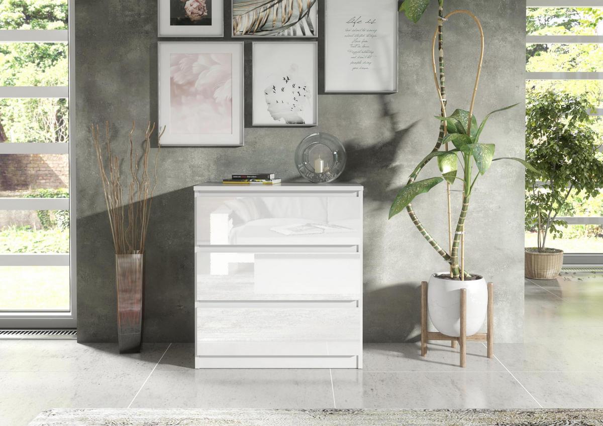 KOMMODE 70 Weiß & Hochglanz 70x39x78,5 cm - Weiß Hochglanz, Holzwerkstoff (70/78.5/39cm) - Mobelsta