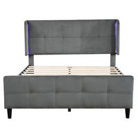 SAMT-POLSTERBETT 140/200 cm mit LED-Beleuchtung und verstellbarem Kopfteil - Grau, Textil (140/200cm) - BEAOK