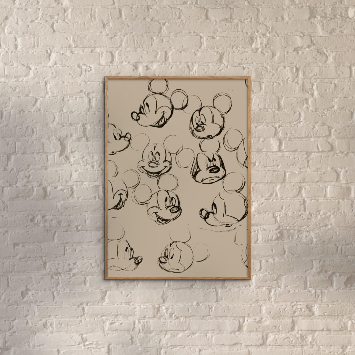 POSTER mit Rahmen Disney - Disney - Mickey Mouse Vintage Drawing No. 01 - Eichefarben/Beige, Holz/Papier (30/40cm) - Poster&Frame