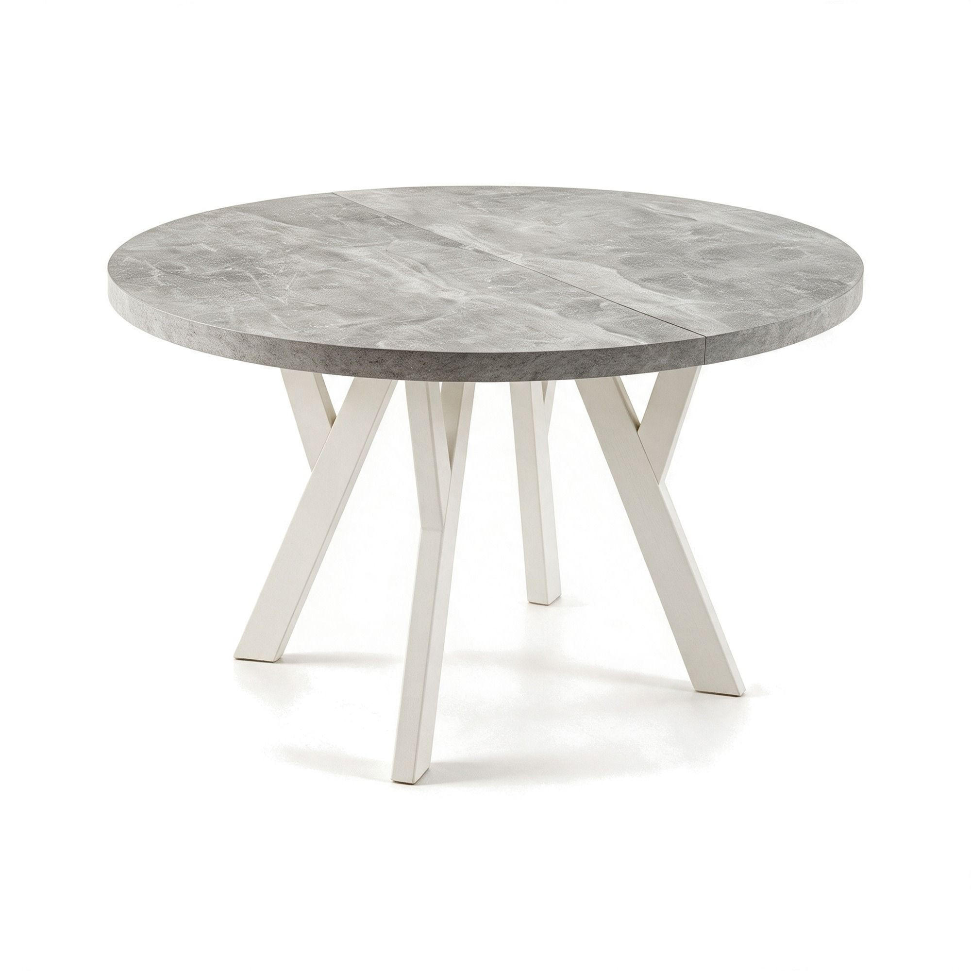 ESSTISCH ausziehbar rund ATO, 100-140 cm, Dekor Beton, weiße Holzbeine - Weiß/Grau, Holzwerkstoff/Buchenholz (100/100/77cm) - VENASI MÖBEL