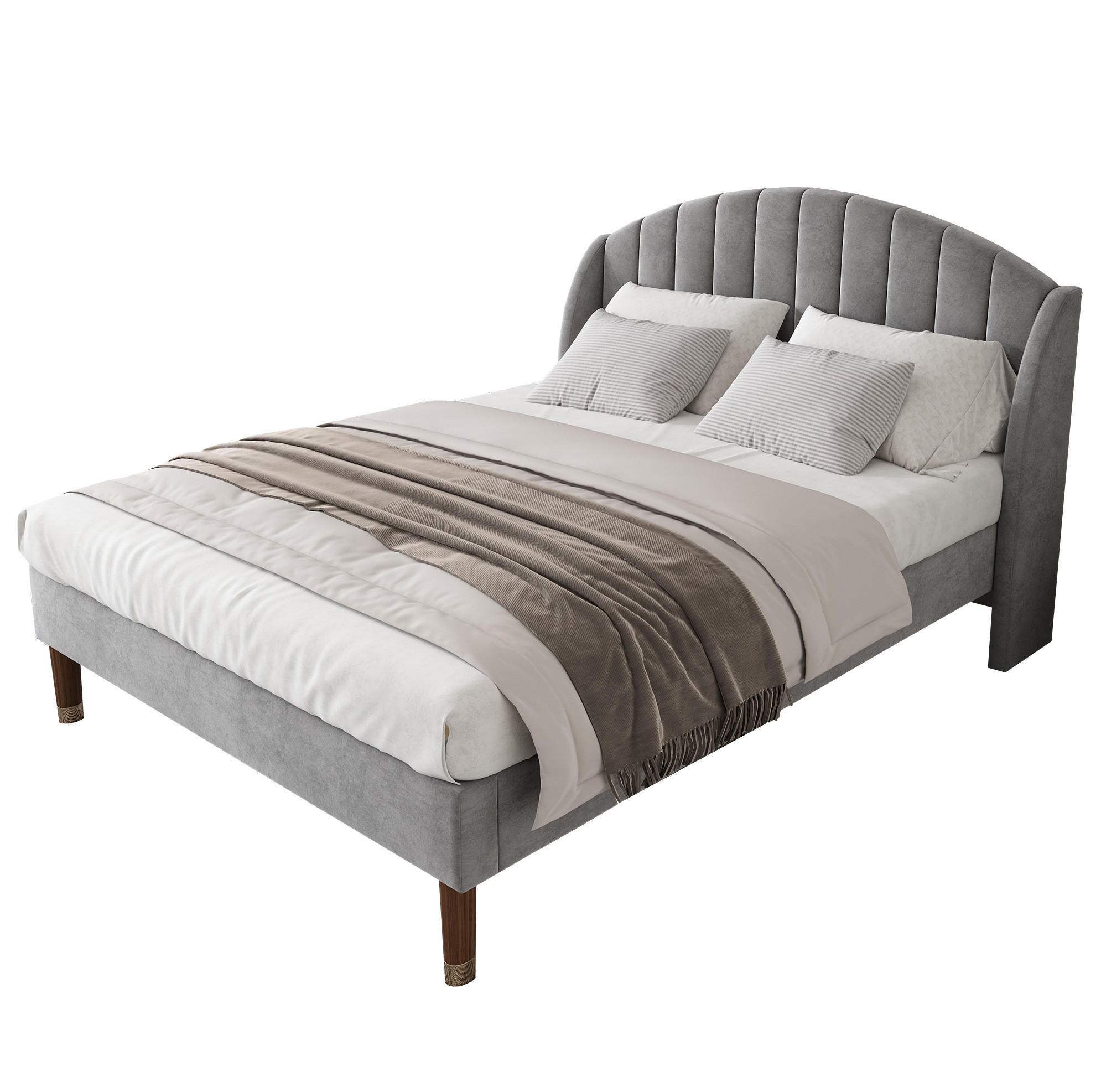 POLSTERBETT aus Samt 160x200 cm in Grau mit Lattenrost & Kopfteil - Grau, Textil (160/200cm) - Modfu