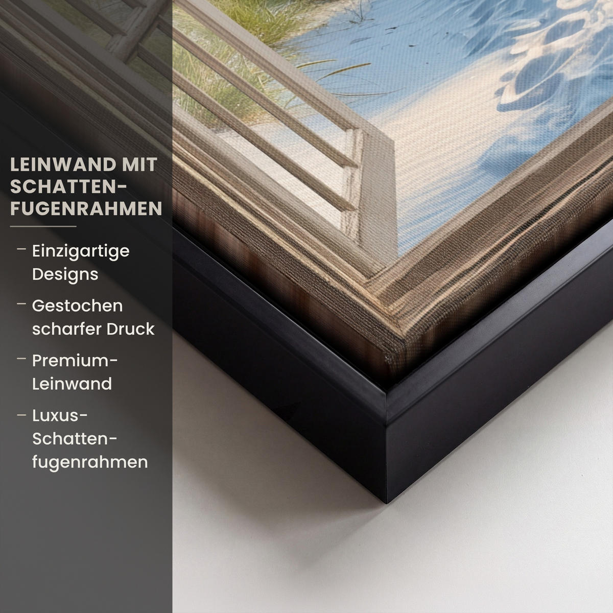 LEINWAND Bilder mit Rahmen - Aussicht - Strand - Fenster - Dünen - Meer - 30x40 - Hellblau, Textil (30/40cm) - MuchoWow