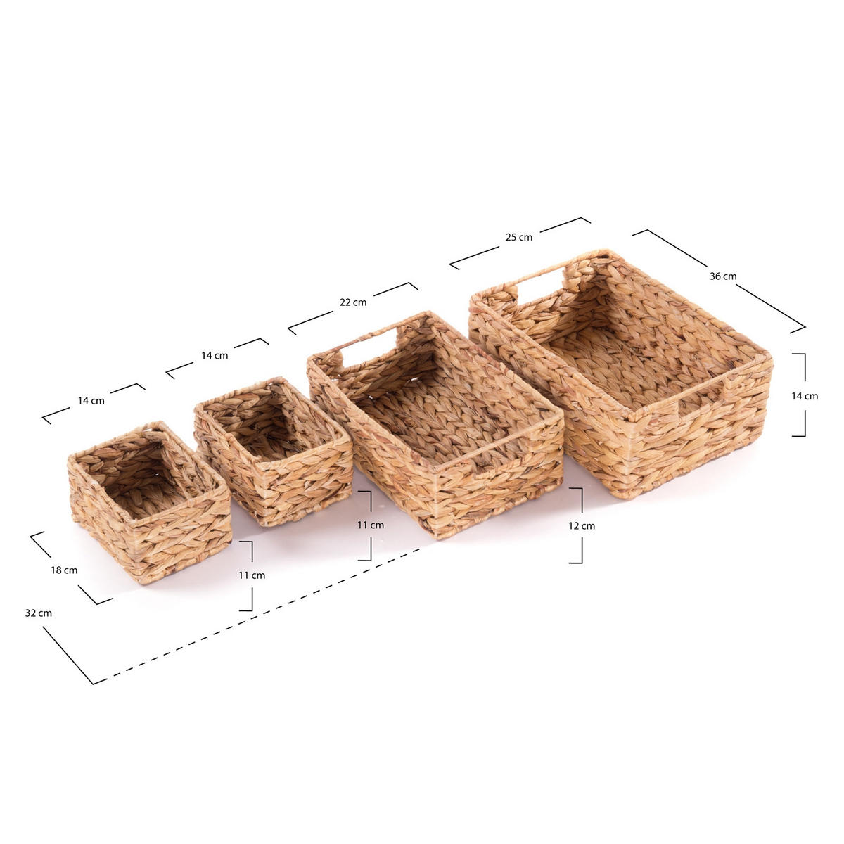 AUFBEWAHRUNGSBOX-SET Cesto II 4-teilig Wasserhyazinthe geflochten, 4 verschiedene Größen naturfarben - Naturfarben, Naturmaterialien (14cm) - CREEDWOOD