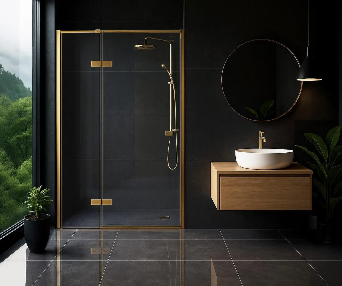 DUSCHTÜR Rea Atlas 90 Brush Gold rechte - Goldfarben, Glas (0.6/200cm) - REA