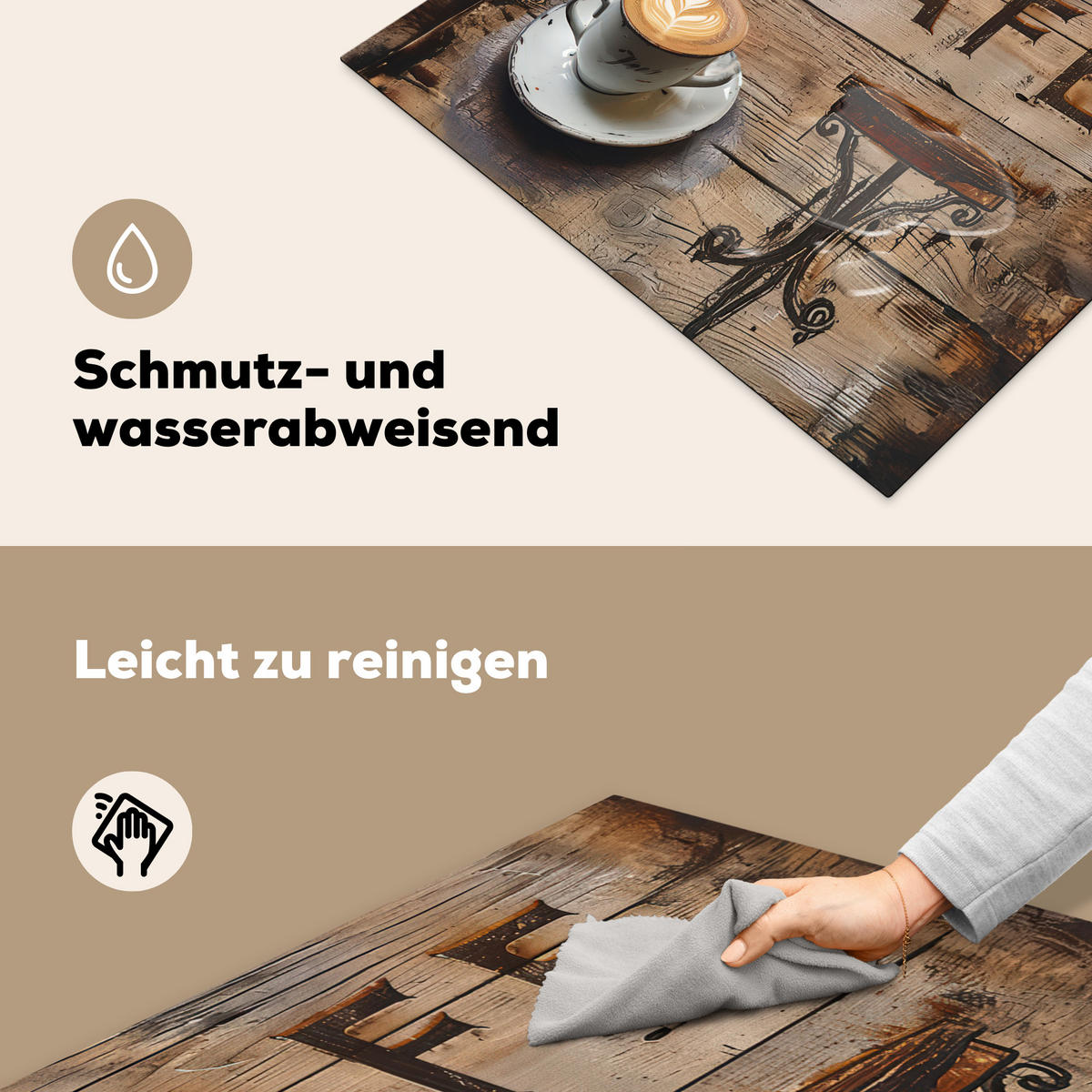 HERDABDECKPLATTE Cafe - Holz - Kaffee - Regale 77x59 cm - Schwarz, Kunststoff (77/0.2/59cm) - MuchoWow