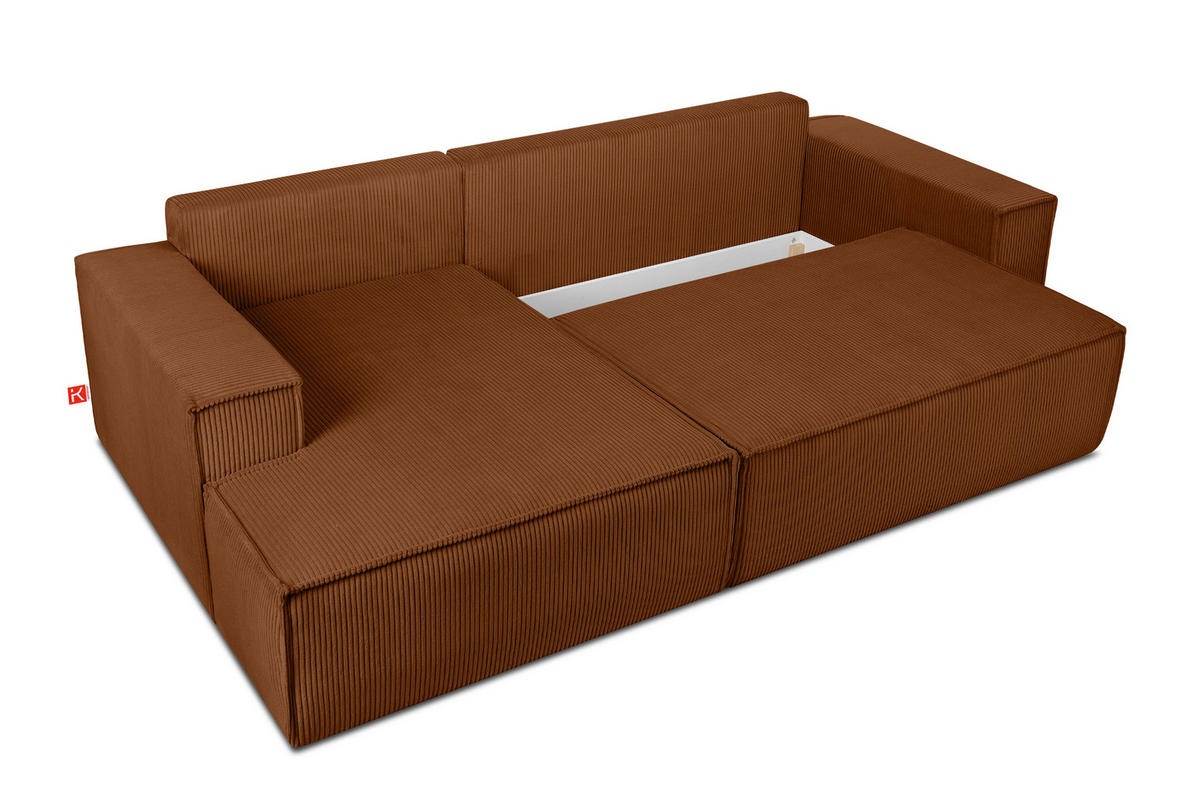 ECKSCHLAFSOFA-LINKS NAPI in Pet Friendly Cord-Stoff, rot - Rot/Schwarz, Textil (262/148cm) - KONSIMO®